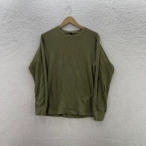 Uniqlo Shirt Mens Medium Olive Green Waffle Knit Thermal Base Layer Basic Casual